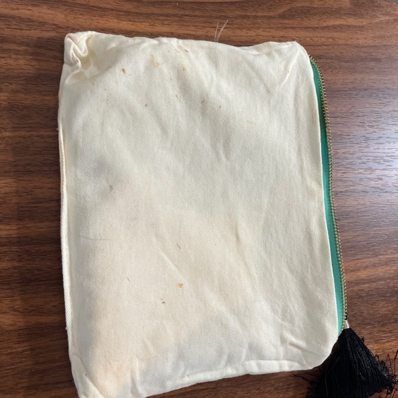 You Look Lovely Women Cosmetic Bag Size 9" Coral Canvas Tan Tote Black Tassel - Picture 10 of 13